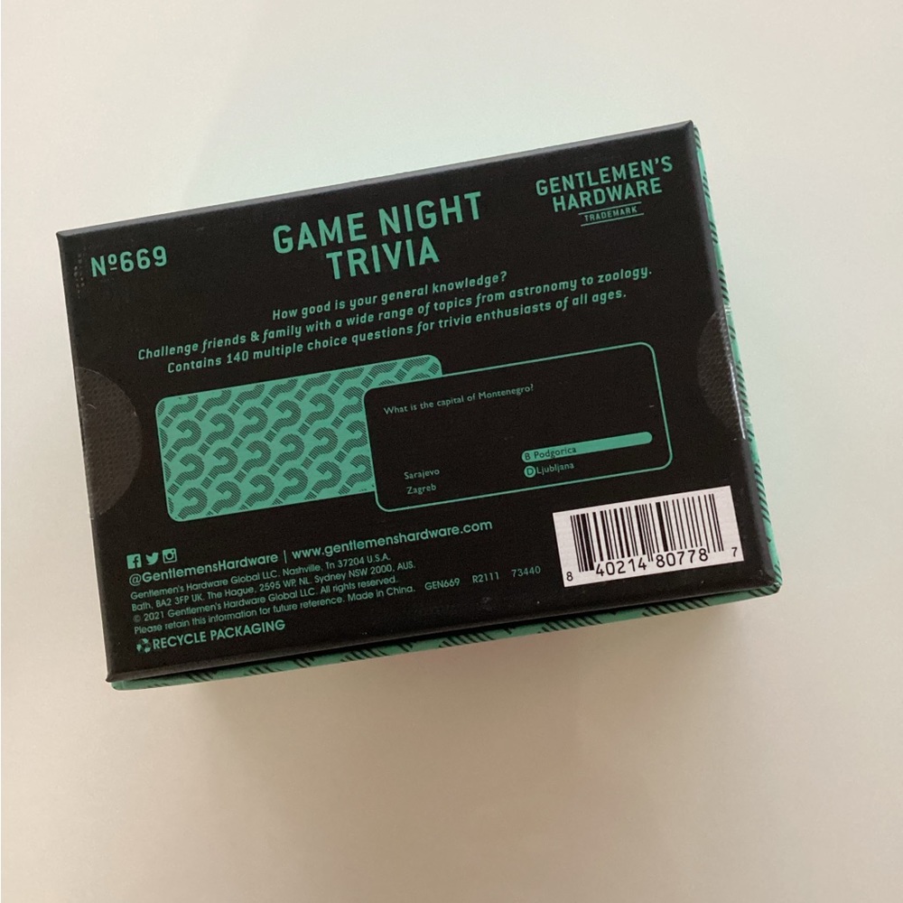 GENTLEMAN’S HARDWARE Game Night Trivia - Picture 3 of 7